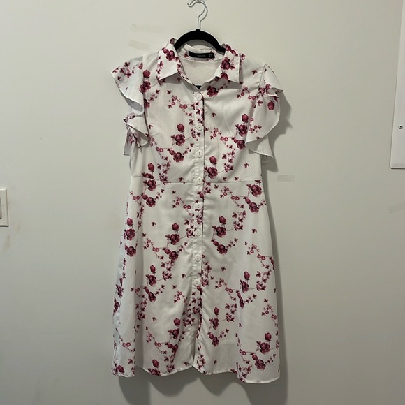 Madame Pink Floral A-Line Dress Size UK 10 - Picture 3 of 4